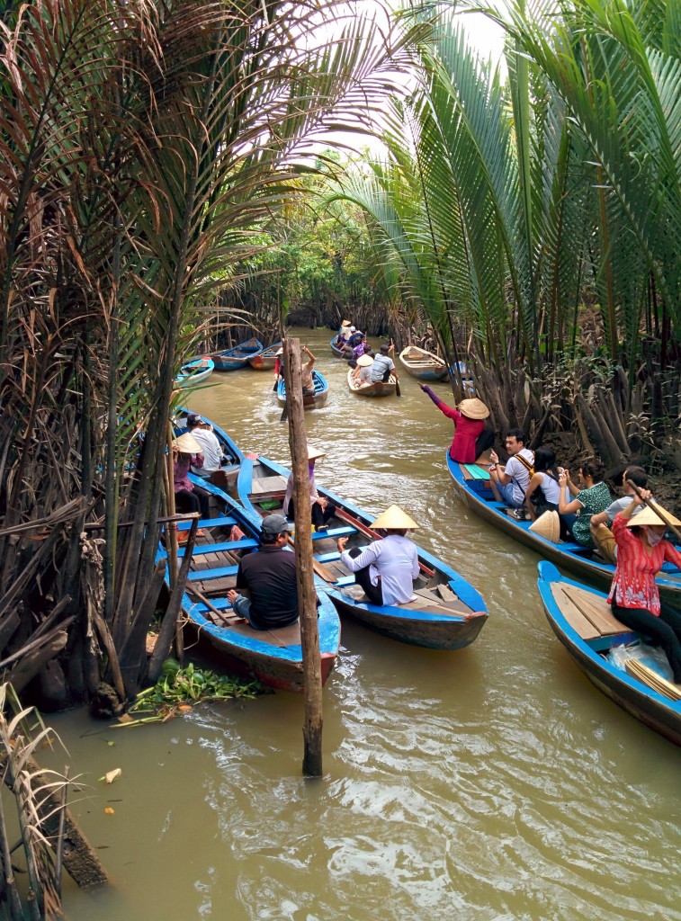 Ülkenin (ve hatta bölgenin) pirinç ambarı sayılan Mekong Delta'sını besleyen Mekong Nehri. Bu nehirdeki yerel sandallarla kısa bir tur yaptık. Bu bölge canlı çeşitliliği bakımından dünyanın en zengin alanlarından birisiymiş (bölgede son dönemlerde 10.000'in üzerinde yeni canlı türü keşfedilmiş). 